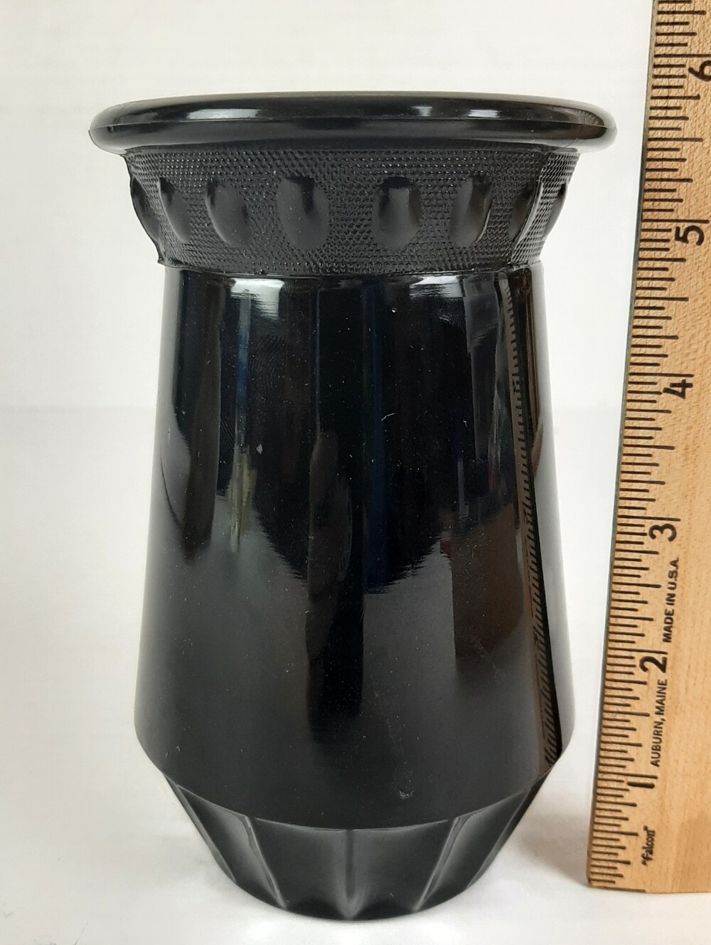 🔥Vintage L.E. Smith Black Amethyst GlassVase "Nortec" Pattern Optic Oval Design